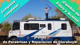 LIMPIEZA COMPLETA MOTORHOME MERCEDES 608  CAMBIO D FILTRO Y ACEITE REPARACION D CLARABOYA PULIDO