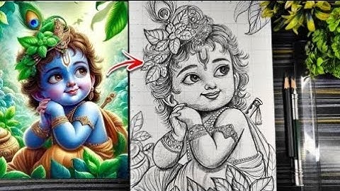 Bal Krishna Drawing, How to Draw Lord Krishna With Grid Method, Step By Step Tutorial