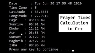 Prayer Times Calculation using C++ screenshot 2