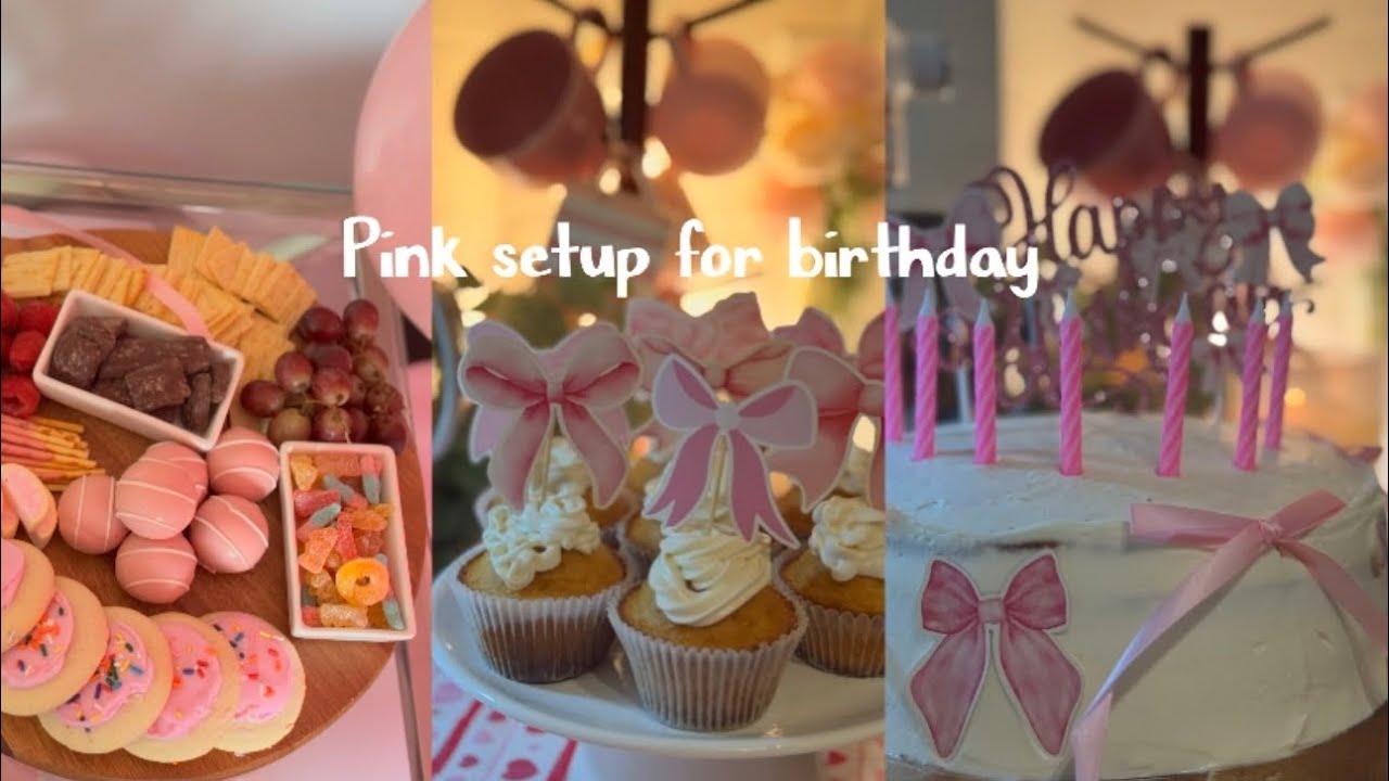 Pink birthday setup for my daughter 🎀#homemadcakedecoration ,#cupcakes and cooking 🧑🏻‍🍳 
