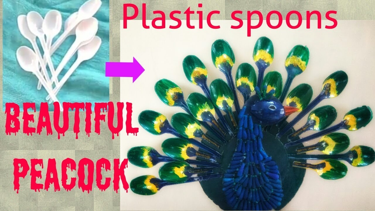 How to make Peacock From Plastic Spoons|DIY Peacock...Spoon Craft - YouTube