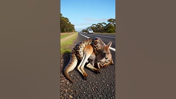 A Kangaroo is wrapped in a large python on the highway #kangaroo #snake #python #shorts