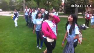 Students from Denver Public School are at CU as part of celebration of Spanish language . #spanish