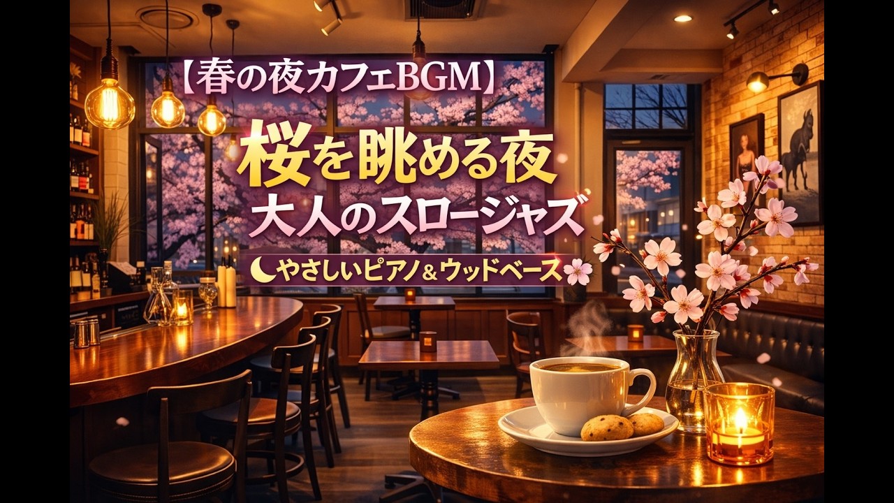 【春の夜カフェBGM】桜を眺めながら聴く大人のスロージャズ｜やさしいピアノとウッドベース｜作業・読書・リラックス時間