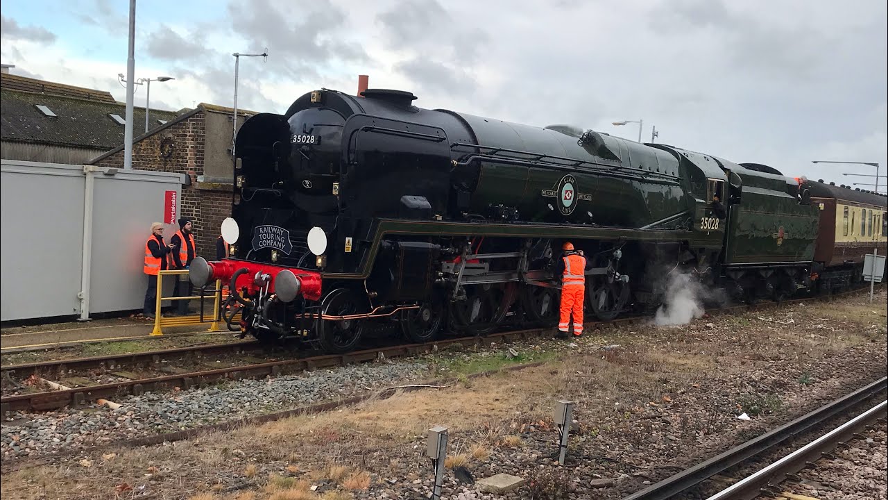 Trains at Hampden Park and Eastbourne | STEAM TRAIN SPECIAL | CLAN LINE | 35028