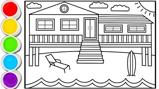 Beach House Drawing, Painting, Coloring for Kids and Toddlers