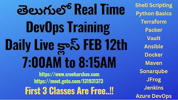 (తెలుగులో)New DevOps & Python Daily Training FEB 12th 7AM to 8:15AM-Terraform-Docker-Jenkins-ADO