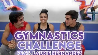 We compete against each other in 3 gymnastic events to see who the better gymnast is. We brought our good friend/Olympic Gold 