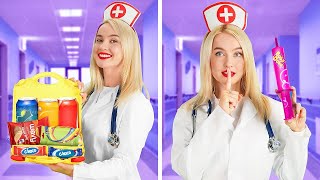 COMMENT CACHER DE LA NOURRITURE À L'HÔPITAL | Situations avec des bonbons et snacks par 123 GO! GOLD