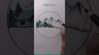 Beautiful Circle Scenery Drawing By Pencil | Camlin Charcoal Pencil Tutorial #Youtubeshorts #Draw