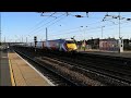 LNER Class 91 (91114 Durham Cathedral) arriving into Peterborough pushing 82205 Flying Scotswoman