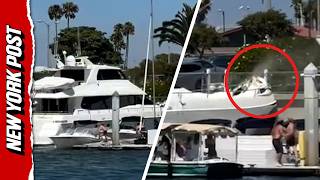Watch: Out-of-control yacht slams into Marina Del Rey seawall, barely misses people