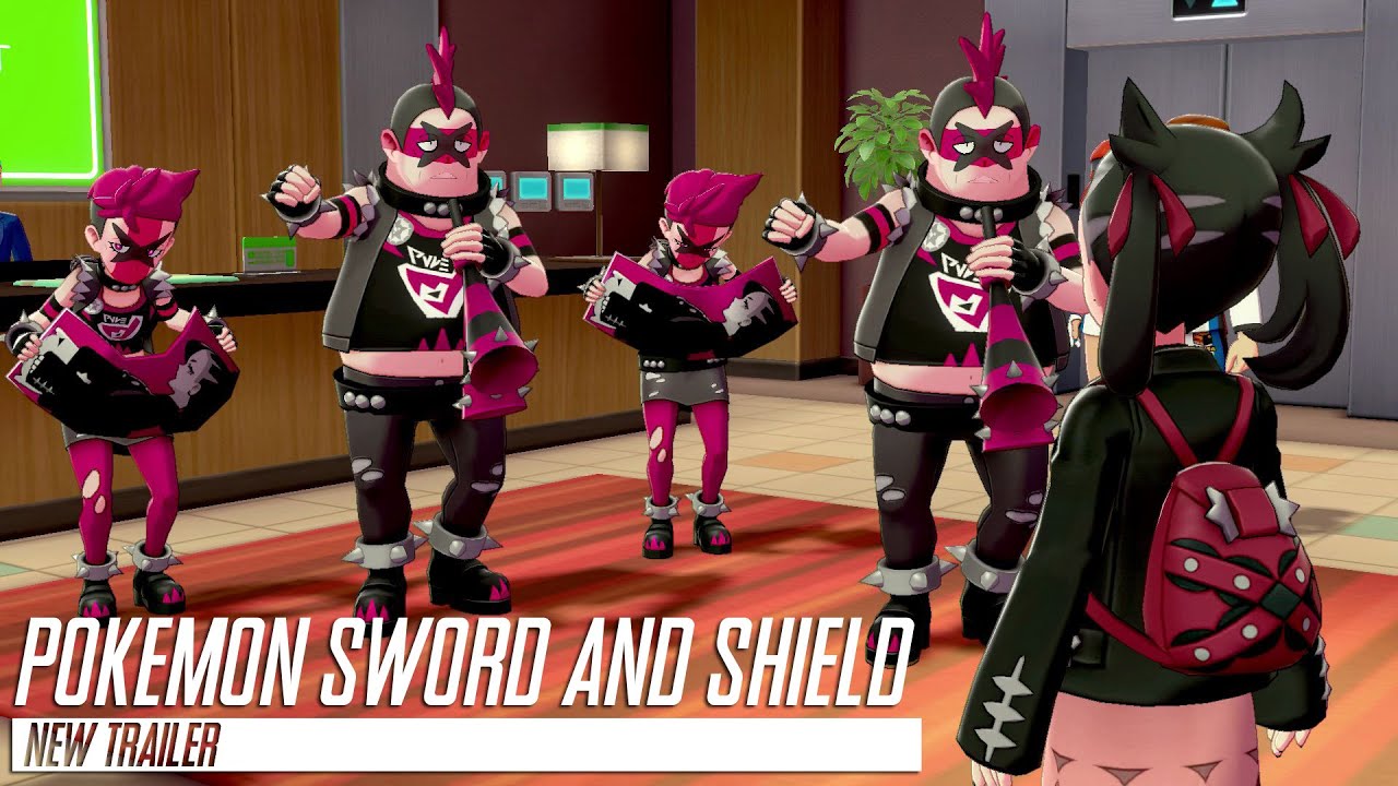 Pokémon Sword and Shield - New Galarian forms and Team Yell gameplay trailer gaming logo