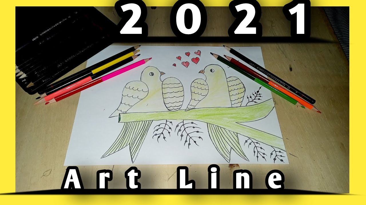 How to Turn 2021 Into Cute Love Birds | Numbers Drawing 2021 | Love Birds Drawing Easy |