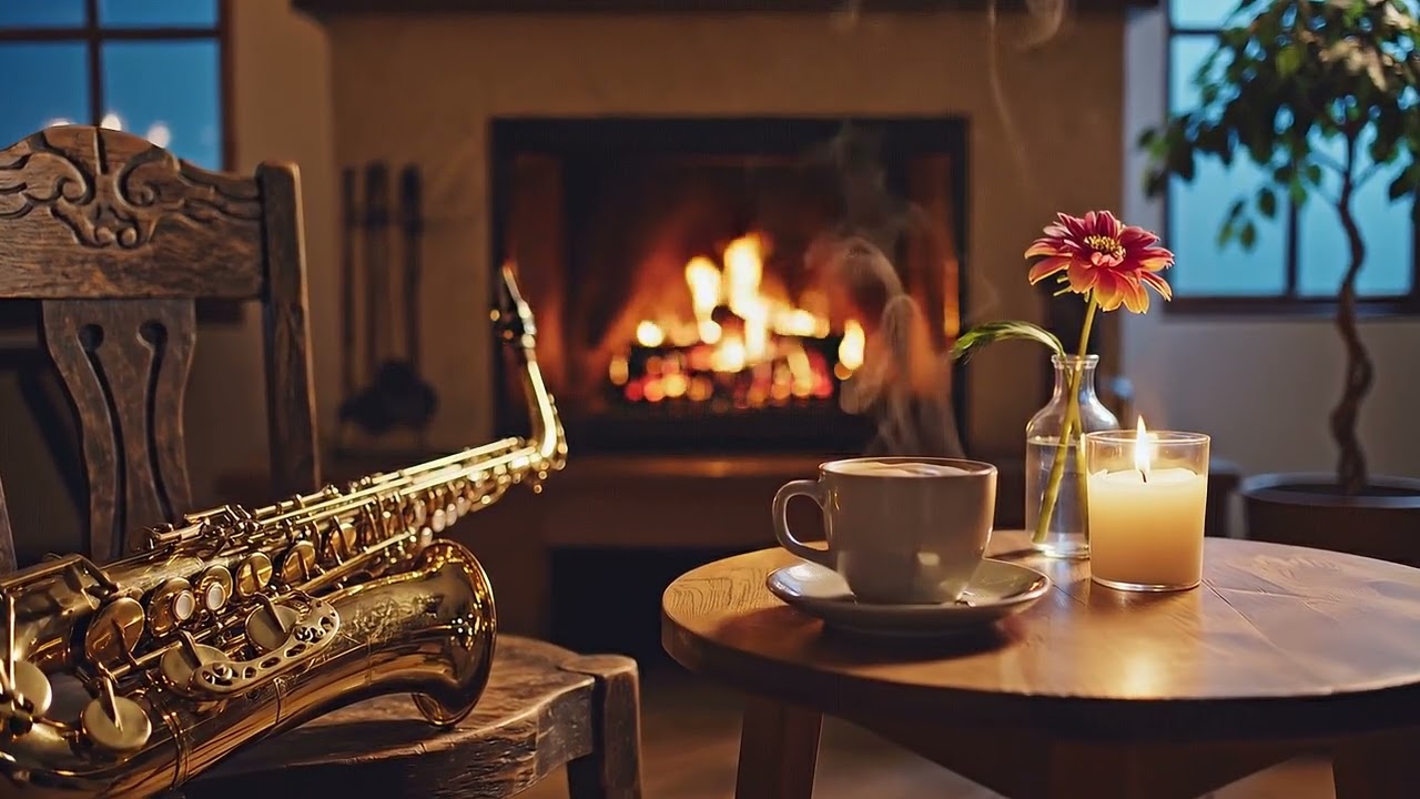 Midnight Fireplace Sax Jazz 🎷🔥 Calm Cozy Cafe Music (3 Hours)