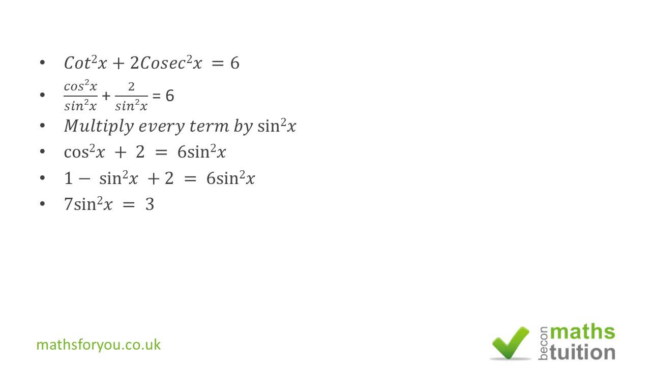 Solving Cot 2x 2cosec 2x 6 For Values 0 X 360 Part 2 Youtube