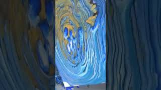 Beautiful Blue and Gold Straight Pour Fluid Art