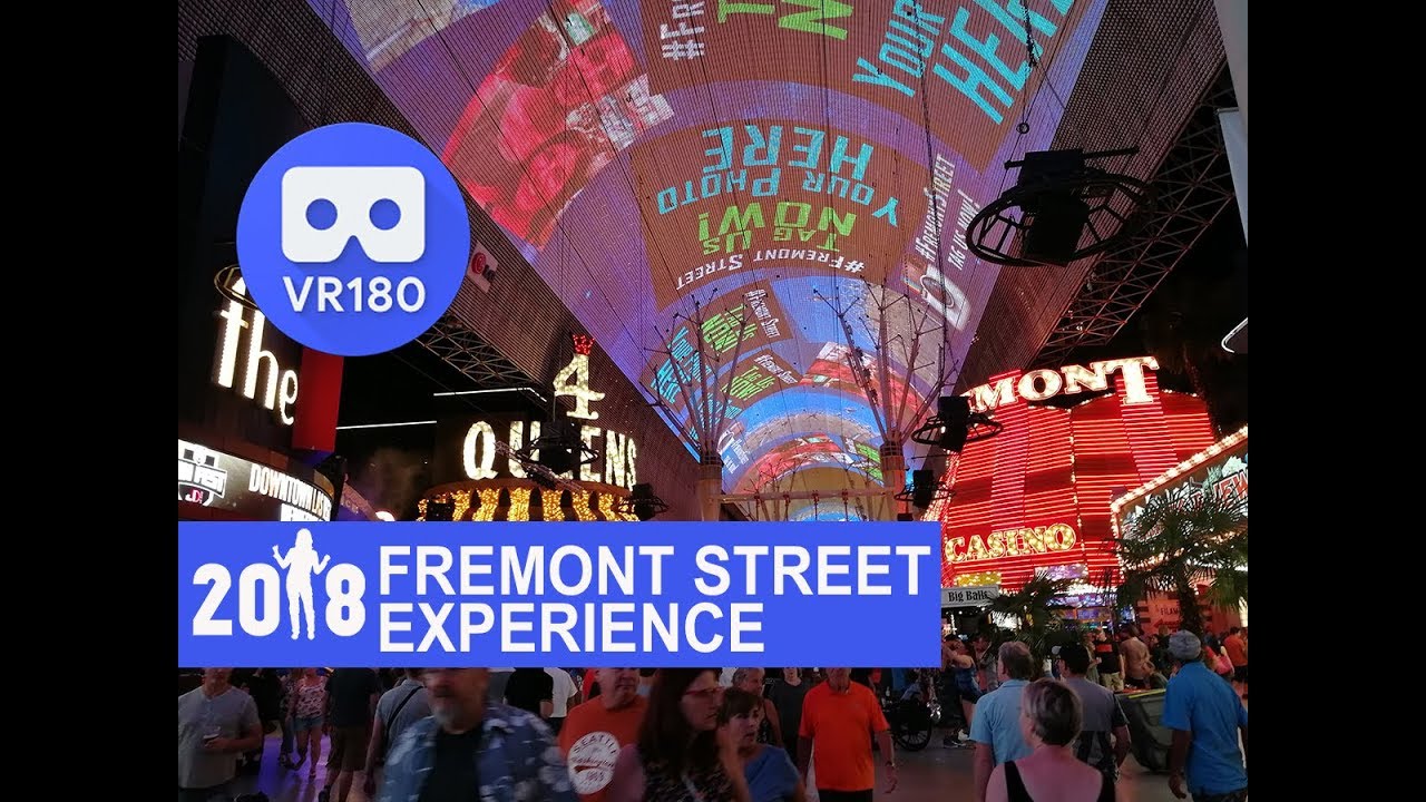 Las Vegas Downtown Fremont Street 2018 - walk at night (VR180)