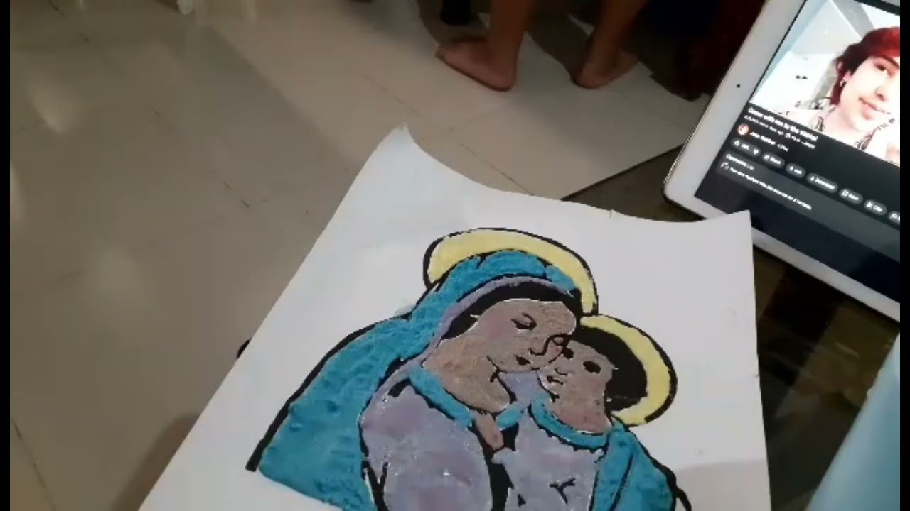 Sand and Glue Painting..Trying to Paint Mama Mary and Baby Jesus Using Sand and Glue