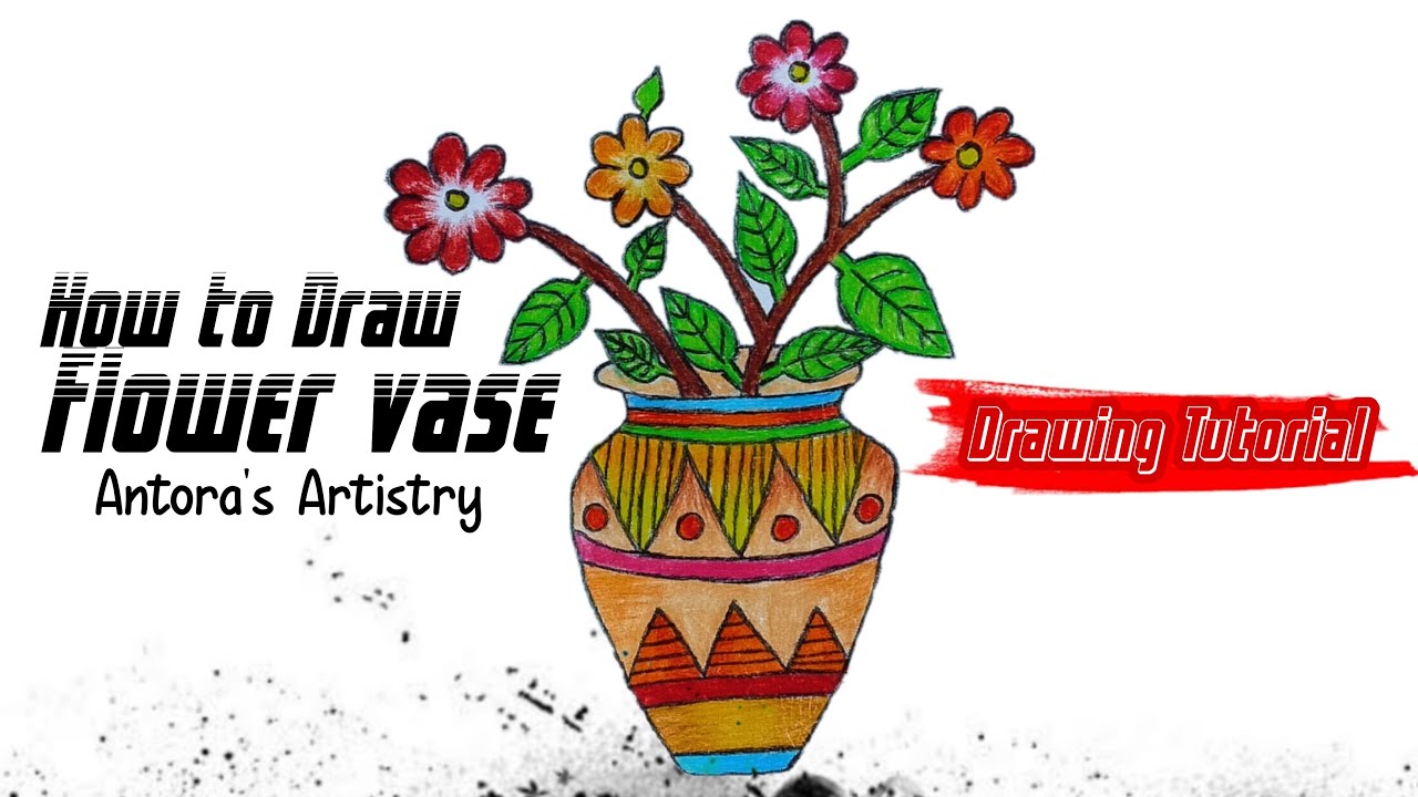 How to draw flower vase step by step| flower vase drawing and colour