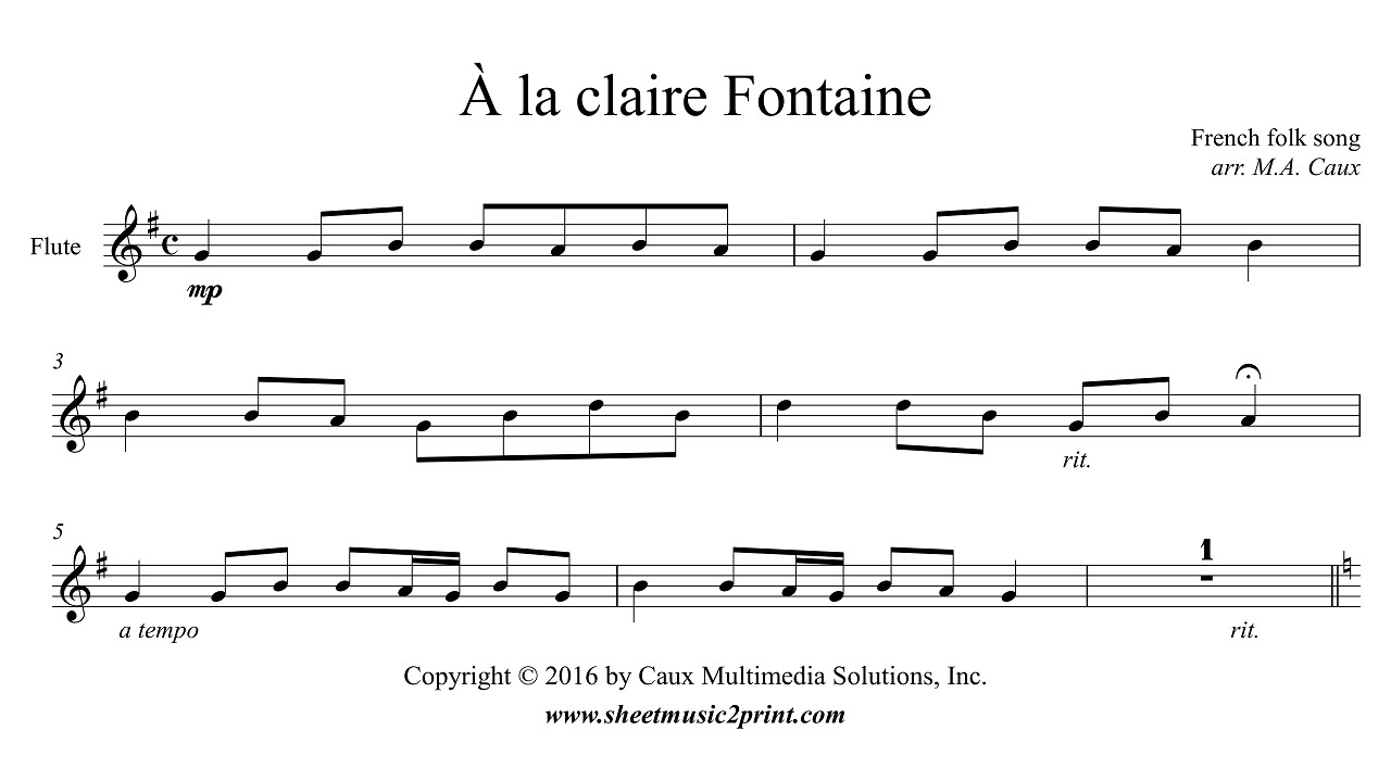 A la claire fontaine piano sheet music