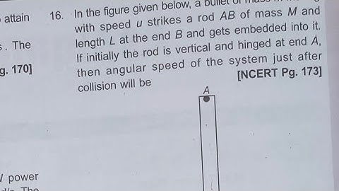 In the figure given below, a bullet of mass moving with speed u strikes a rod AB of mass M and le