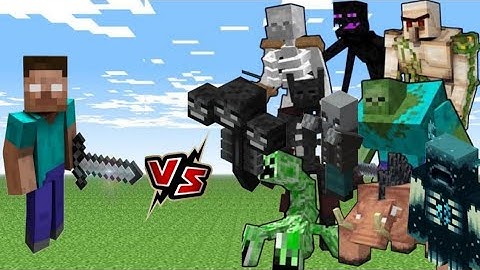 Steve vs Every mob in Minecraft (Bedrock Edition) - ME vs All Mobs (No Armor, No weapons)