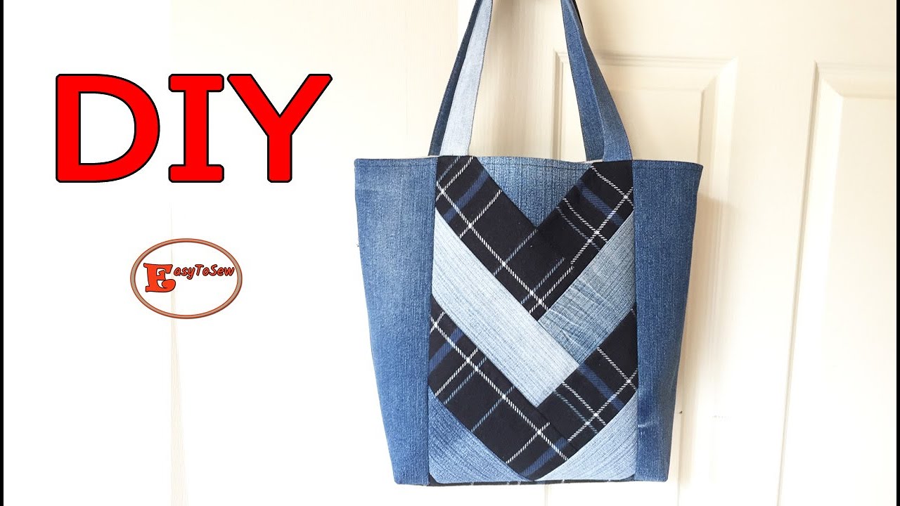 DIY PATCHWORK TOTE BAG SEWING TUTORIAL DENIM BAG MAKING YouTube