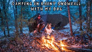 Camping in Rainy Snowfall With My Dog