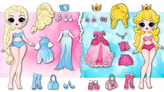 Elsa \& Peach Princess Get NEW FASHION 😍 \/ DIYs Paper Dolls \& Crafts