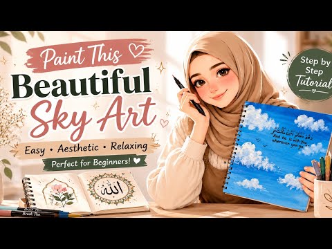 Easy Cloud Painting with Quran Verse ☁️🎨 | Beginner Friendly Islamic Art | Simple Islamic Art idea💡