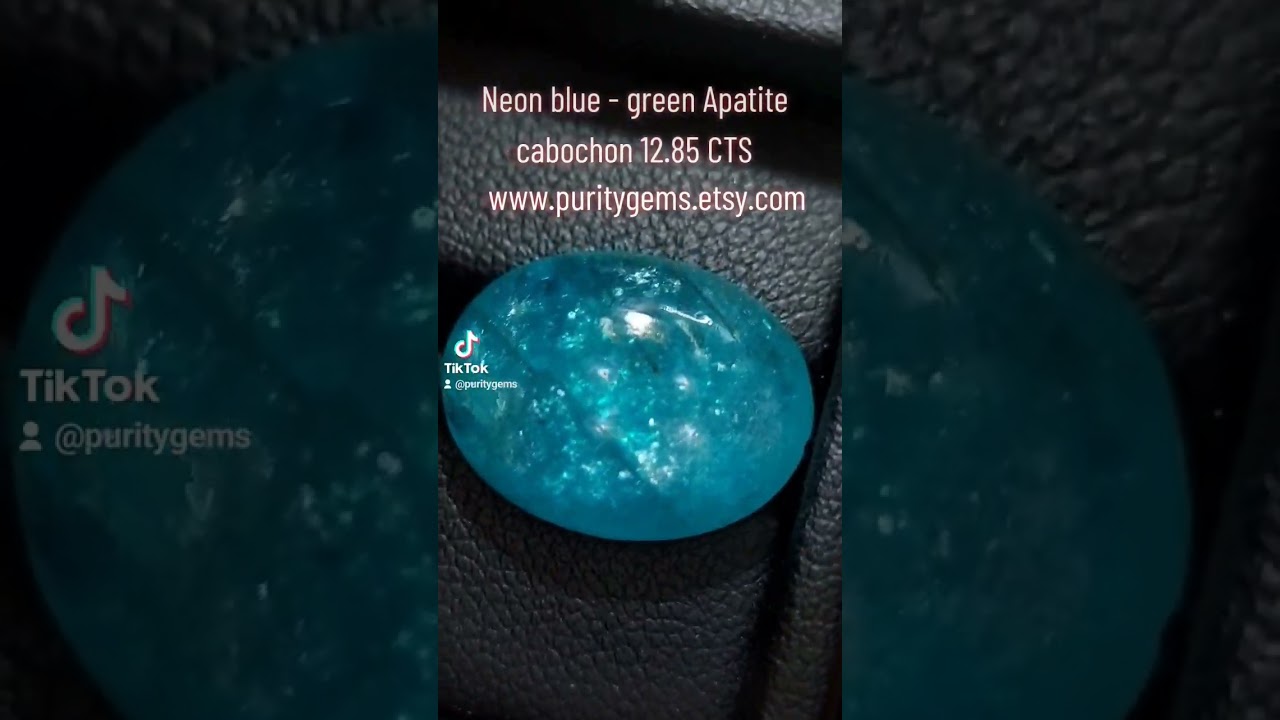 Neon blue - green Apatite cabochon 12.85 CTS www.puritygems.etsy.com