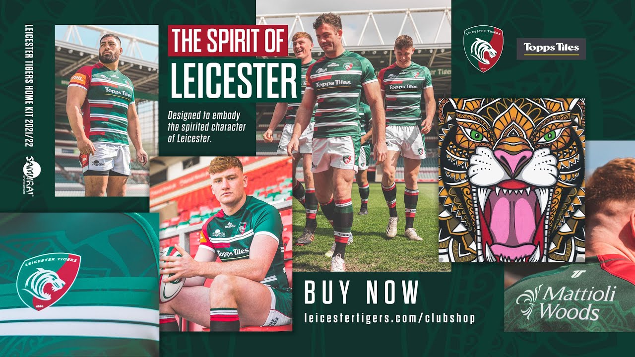New Leicester Tigers Samurai Kit 2020-21, Tigers Rugby Topps Tiles Shirts  20-21 Home Away
