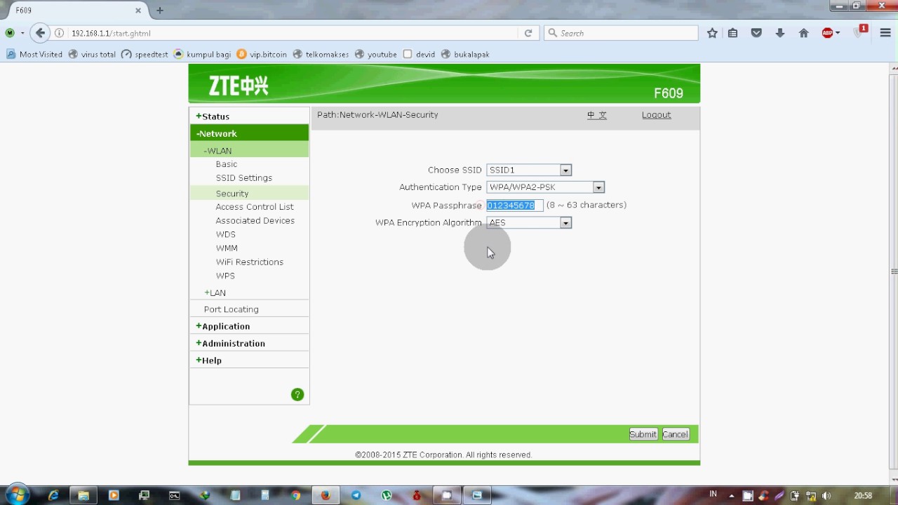 Cara Mengganti Nama Wifi Dan Password Wifi Pada Modem Zte F609 Videopertama Youtube