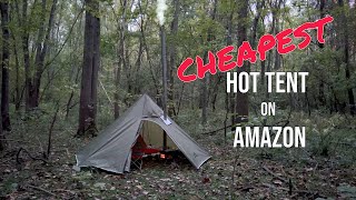 SOLO Overnight Camping in the Cheapest Hot Tent on Amazon