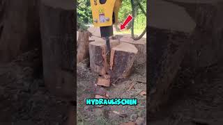 Hydraulikhammer und Bagger als Holzspalter