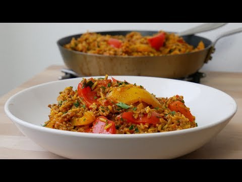 Paprika Reis Pfanne mit Hackfleisch || Rice Stir Fry with Bell Peppers & Ground Beef || [ENG SUBS]. 