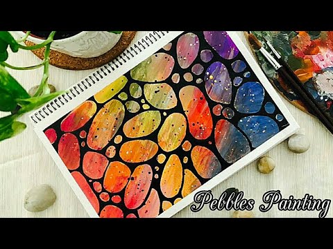 Easy Abstract Acrylic painting on paper for beginners / sparkling pebbles 