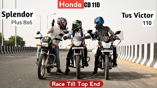 Honda CD 110 Bs6 Vs Hero Splendor Plus Bs6 Vs TVS Victor Drag Race | Who Will Win..?😲