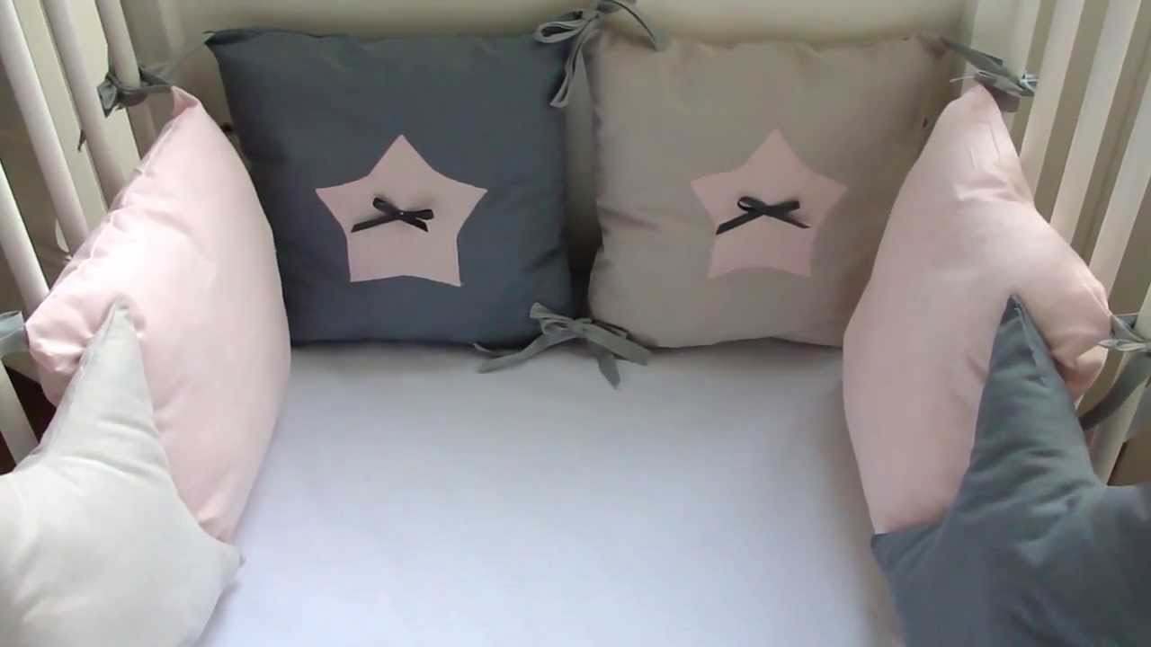 Tour de lit bébé etoiles tour de lit etoiles rose et gris en ...