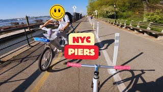 POV Fixed Gear Bike  Biking Hudson River Park, West Village to Harlem NYC Piers  Hands Free Biking