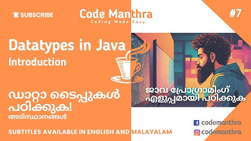 7- Introduction to Data Types in Java | Primitive Data Types | Malayalam Java Tutorial |Code Manthra