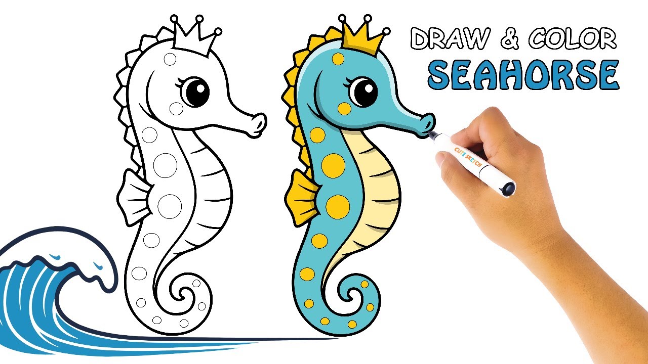 Draw & Color a Seahorse | Relaxing Fish Drawing Step by Step