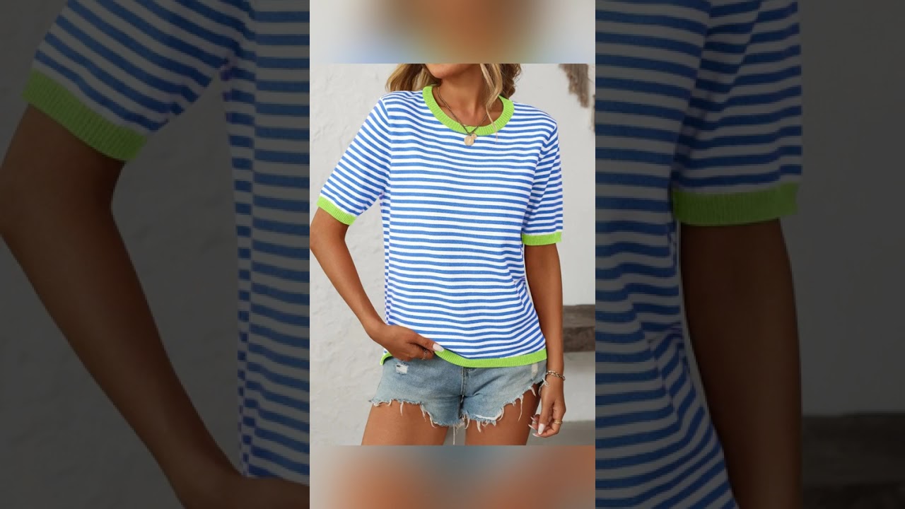 Mandy Striped Round Neck Half Sleeve Knit Top