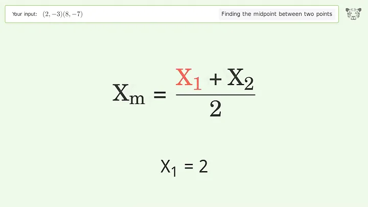 Find the midpoint between two points p1 (2,-3) and p2 (8,-7): Step-by-Step Video Solution