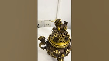 Lư xông trầm nắp nghê, thân song long chầu nguyệt cao 18cm, đk 15cm, nặng 0,9kg 55