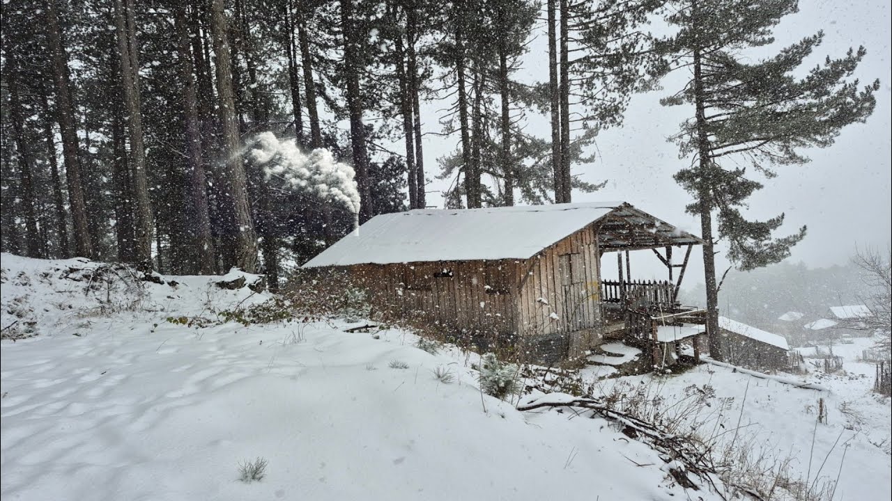 Прячемся в заброшенной охотничьей хижине от снежной бури и сильного холода