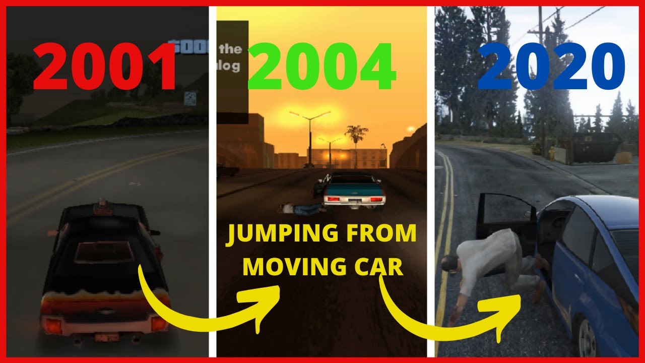 Evolution of Jumping from MOVING CARS in GTA Games (2001-2020)|GTA Evolution( GTA 3 -GTA 5)