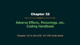 Ch.19 Guidelines/Examples (ICD-10) Adverse Effects, Poisoning; Coding Hdbook Ch. 31 (Ch 32 earlier).