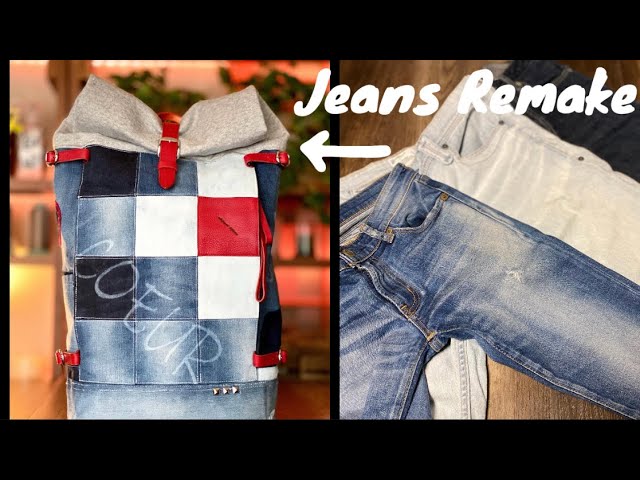 リメイク]3本のジーンズとパーカーからリュックをつくる - YouTube